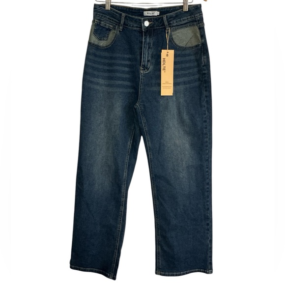 HDLTE high‎ waisted wide leg Blue Jeans size L - Picture 1 of 10